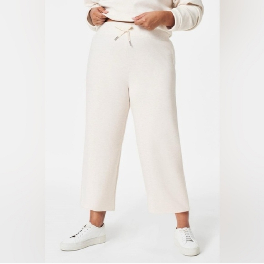 SPANX Cropped Wide-Leg Sweatpants in Cream